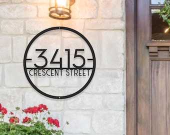 Large Metal House Number Sign, Modern Round Address Plaque