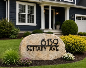 Custom Metal Rock Address Sign, Personalized House Number for Boulder, Large Numbers