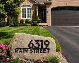 Custom Rock Address Sign, Metal House Number for Boulder, Large House Numbers