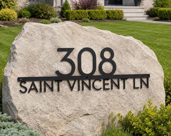 Metal Rock Address Sign, Custom House Number for Boulder, Large Numbers Personalized