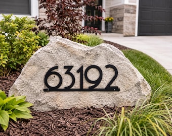 Custom Stone Address Sign, Metal House Number for Rock, Modern Address Plaque