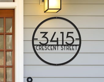 Modern Metal House Number Sign, Round Address Plaque, Custom Outdoor Decor