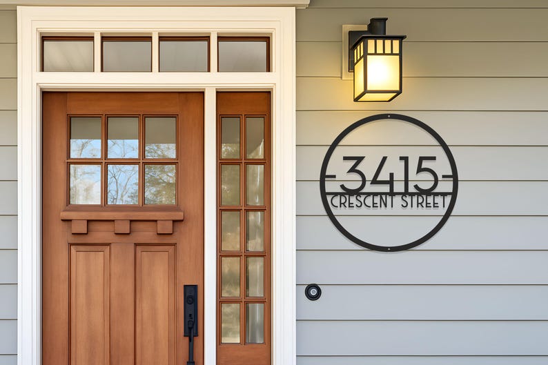 Round Metal Address Sign House Number Modern Metal Address Sign Round Metal Address Number Black ...