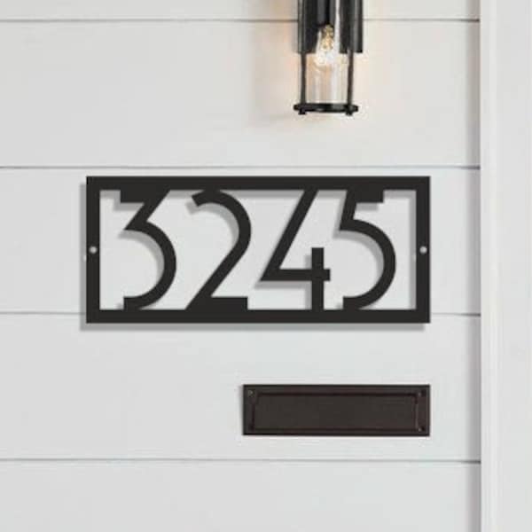 Large house numbers horizontal Modern address plaque House number sign Metal address sign Door number Rectangle address plaque