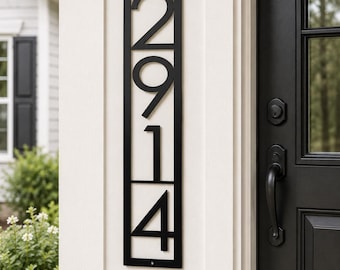Vertical House Numbers, Modern Address Plaque Metal,  Custom Metal Address Numbers, Front Door Sign