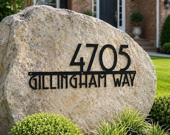 Rock Address Sign, Custom Metal House Numbers , Boulder Address Plaque