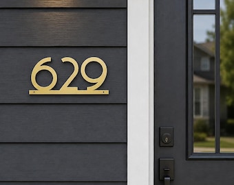 Gold Metal Address Sign, Midcentury Modern House Numbers,  Address Plaque for Outdoor