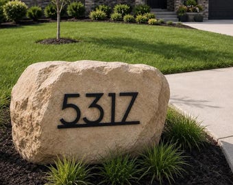 Custom Rock Address Sign, Metal House Number for Boulder, Large House Numbers  Personalized