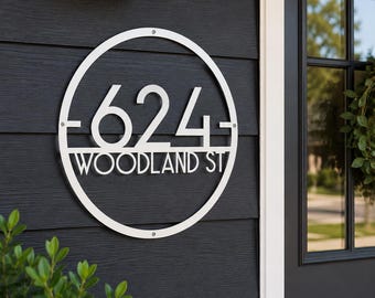 Custom White House Numbers, Metal Address Plaque Round, Modern House Number Sign