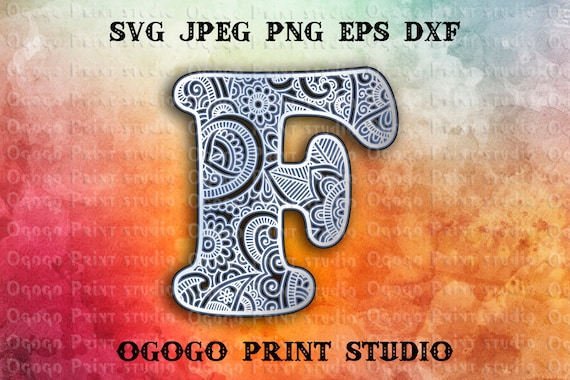 Download 3d Letter F Layered Mandala Svg Zentangle Svg Monogram Svg Etsy