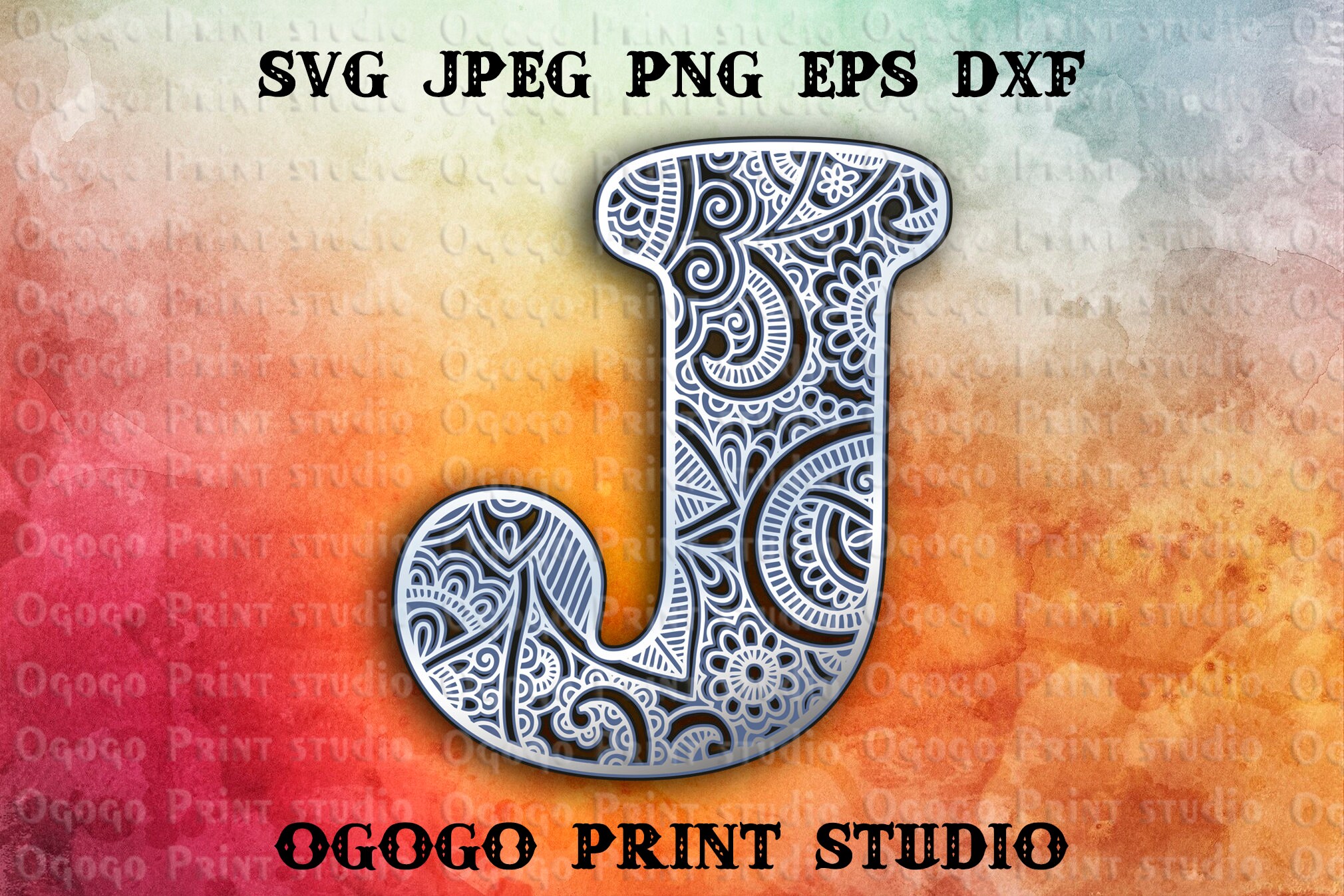 Download 3D Letter J Layered Mandala SVG Zentangle SVG Monogram Svg ...