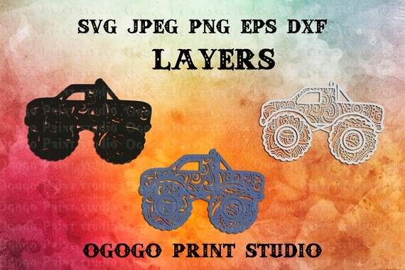 Download 3d Layered Monster Truck Svg Mandala Svg Zentangle Svg Etsy