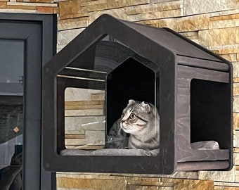 Modern Cat House Wooden Cat Furniture Indoor Cat House for Big Cat Wall Bed Cats Gifts Cat Shelves Cat Home Decor Cat Wall Tree Modern Wall