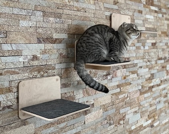 Set of 3 Items for Cats Cat Steps Modern Cat Furniture Gift for Cat Lover Cat Shelf for Walls Cat Wall Tree Modern Wall