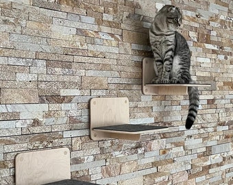 Set of Shelves for Cats Modern Cat Furniture Gift for Cat Lover Cat Mom Gifts Cat Steps Large Cat Shelf Furniture for Cats Wall Tree Modern