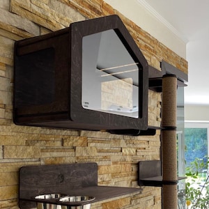 Casa moderna para gato Muebles de madera para gatos Interior Cat House Cat Bed Wall Cat Gift Cat Estantes para pared Cat Tree Home Decor Cat Wall Furniture