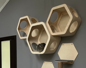 Wall shelves for cat Hexagon cat shelves Cat climbing wall shelf Cat house wall Cat shelves for wall Modern cat furniture Wood cat hexagon