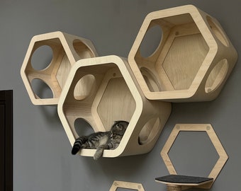 Cat wall furniture Cat shelves modern Cat house wall Modern wall decor Large cat bed Hexagon cat shelves Cat shelf Cat gift for cat lover