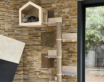 Wood cat house Wall cat bed Furniture for cats Modern cat furniture Cat play house Cat tower Cat playground Wall cat tree House for cats