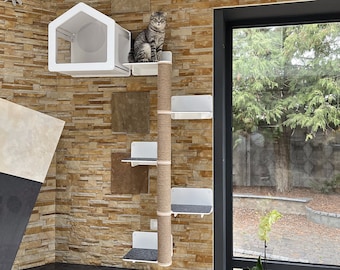White cat house Cat trees Modern cat furniture Cat house Cat shelf Cat tower Cat bed Modern cat house Cat wall decor Cat gift for cat lovers