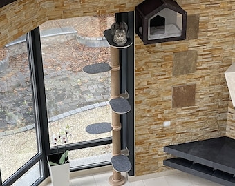 Wood Cat Tree Modern Cat Furniture Wooden Cat Condo Unique Cat Gifts Cat Lover Gift Cat Climbing Wall Tree Wall Cat Tree Wall Cat Toy