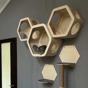 Wall shelves for cat Hexagon cat shelves Cat climbing wall shelf Cat house wall Cat shelves for wall Modern cat furniture Wood cat hexagon