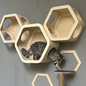 Estante hexagonal para gatos Muebles modernos para gatos Cama para gatos montada en la pared Estantes de pared para gatos Estantes hexagonales para gatos Cama para gatos Árbol para gatos de pared Regalo de juego de pared para gatos