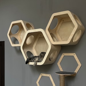 Cat wall furniture Cat shelves modern Cat house wall Modern wall decor Large cat bed Hexagon cat shelves Cat shelf Cat gift for cat lover