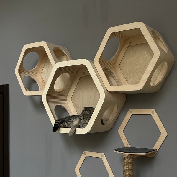 Cat wall furniture Cat shelves modern Cat house wall Modern wall decor Large cat bed Hexagon cat shelves Cat shelf Cat gift for cat lover