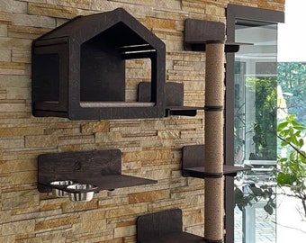 Houten Kattenhuis Muur Kat Meubels Kat Speelhuis Toren voor Katten Moderne Kat Meubels Kat Speeltuin Muur Krabpaal Kat Slaapbed Huisdier Huis