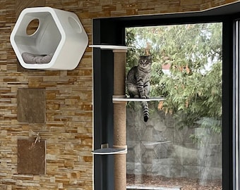 Wood Cat Tree Wall Cat Furniture Cat Play Tree Tower for Cats Modern Cat Furniture Cat Playground Wall Cat Tree Modern Cat Tree for Cats