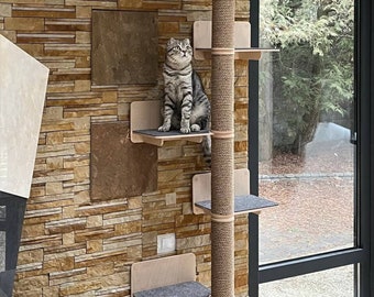 Wood cat tree tower Cat climbing tree Cat condo Wooden cat tree Unique cat trees Luxury cat lover gift Cat furniture Cat wall decor Cat gift