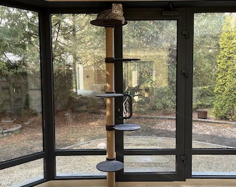 Modern Climber Cat Tree with Large Cat Shelf, Floor to Ceiling Cat Tree Tower, Wooden Cat Tree, Modern Cat Furniture, Tall Cat Tower for Cat