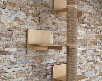 Stijlvolle krabpaal toren Modern kattenmeubilair Houten krabpaal muur Kat klimboom Kat plank Kat condo kattenkrabpaal Unieke kattencadeaus