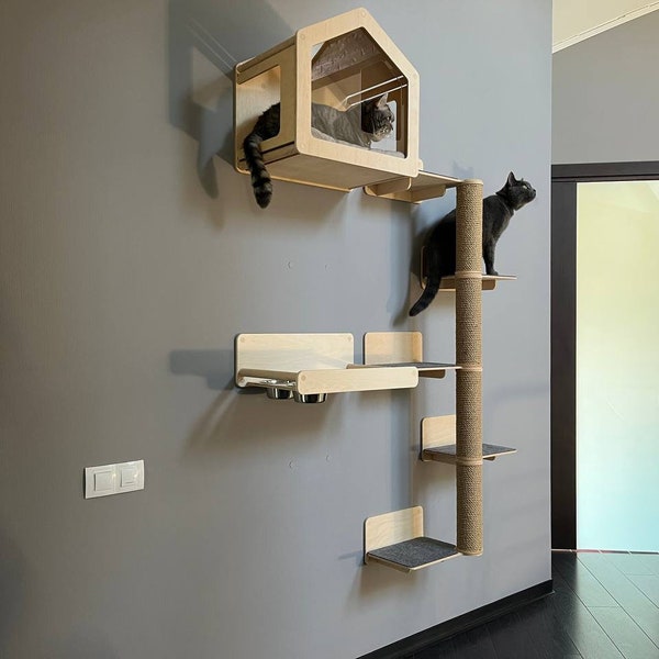 Cat wall furniture set Cat wall house Wall cat bed Cat shelf for walls Cat wall shelves Wooden cat bed Wall cat tree Cat house Gift for cat