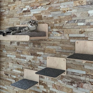 Set Shelves for Cats Modern Cat Furniture Gift for Cat Lover Large Cat Bed Cat Shelf Cat Wall Tree Modern Wall Cat Shelves Gift Set for Cat