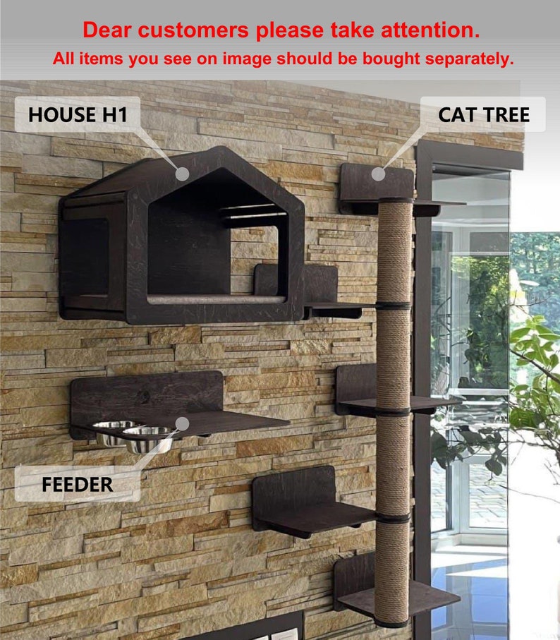 Stylish Cat Tree Tower Modern Cat Furniture Wood Cat Tree Wall Etsy