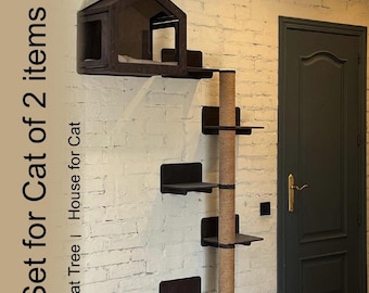 Set of 2 Items for Cat, Cat Tree, Wood Cat Tree, Cat Tree for Large Cat, Unique Cat Tree, Cat Tree Tower, Cat Tree Tipper, Wooden Cat Tree