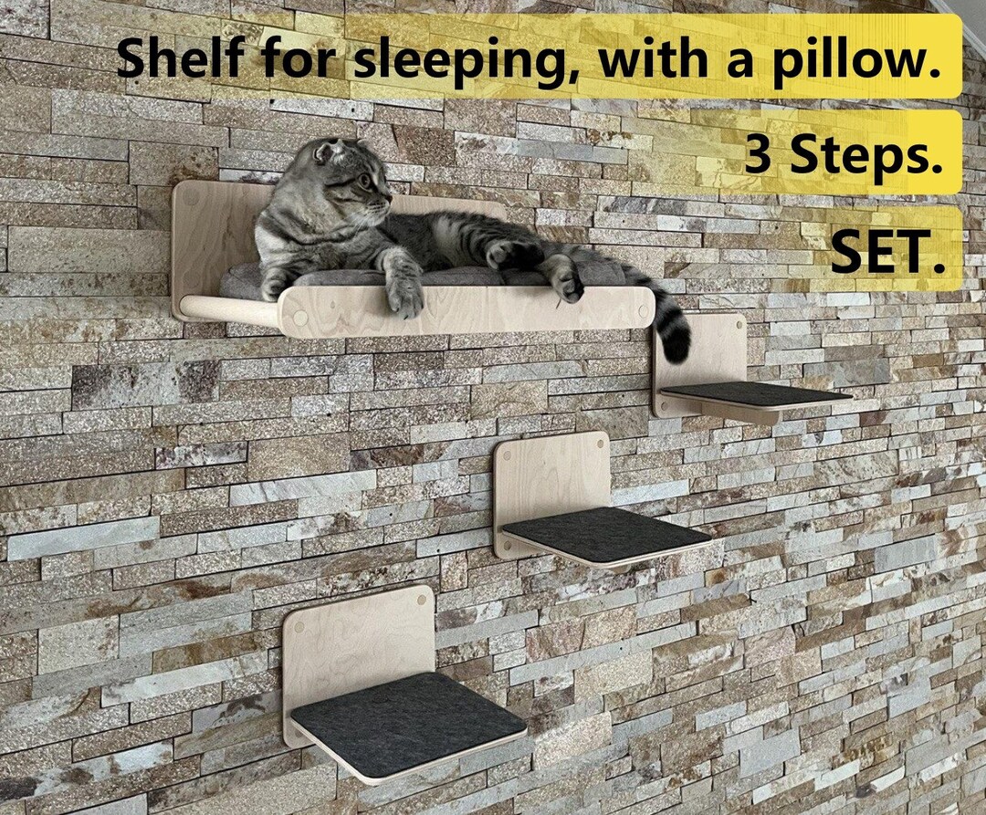 Set of Shelves for Cats Modern Cat Furniture Gift for Cat Lover Cat Mom Gifts Cat House Large