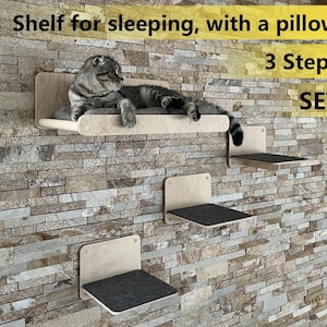 Set of Shelves for Cats Modern Cat Furniture Gift for Cat Lover Cat mom Gifts Cat House Large Cat Shelf Cat Bed Cat Wall Tree Modern Wall