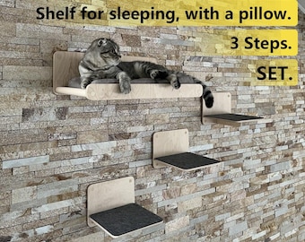 Set of Shelves for Cats Modern Cat Furniture Gift for Cat Lover Cat mom Gifts Cat House Large Cat Shelf Cat Bed Cat Wall Tree Modern Wall