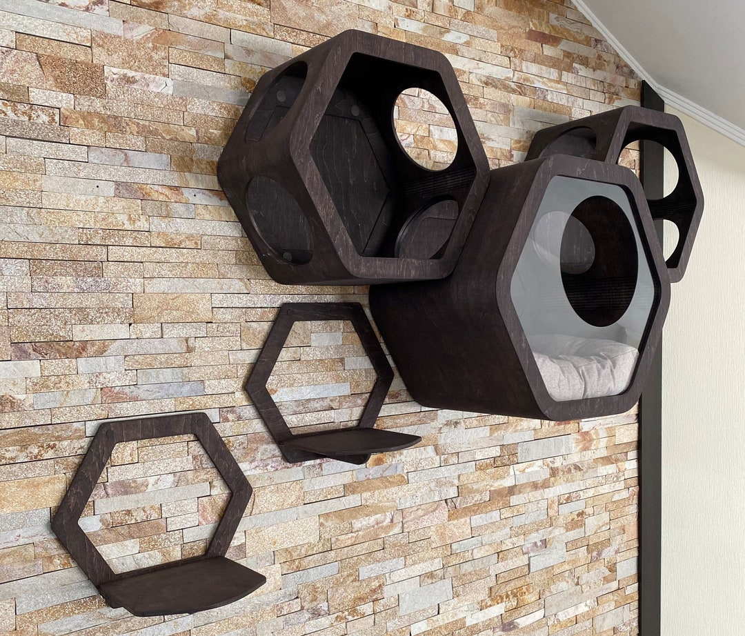Cat Hexagon Shelves Wood Wall Furniture for Cats Home Wall Etsy