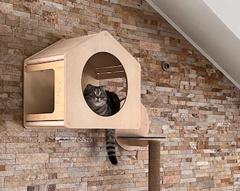 Maison pour chat, meubles muraux pour chat, lit mural pour chat, lits pour chat, maison pour chat moderne en bois, meubles pour chat, maison pour chat, cadeau pour amoureux des chats