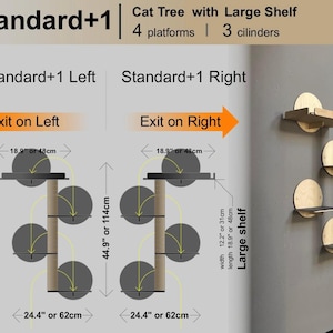 Puede incluir: Un &aacute;rbol para gatos con tres plataformas y un estante grande. Las plataformas tienen un di&aacute;metro de 48 cm y el estante mide 48 cm de largo y 31 cm de ancho. El &aacute;rbol para gatos est&aacute; hecho de madera y tiene un acabado natural. El &aacute;rbol para gatos mide 62 cm de alto y el estante mide 114 cm de alto.