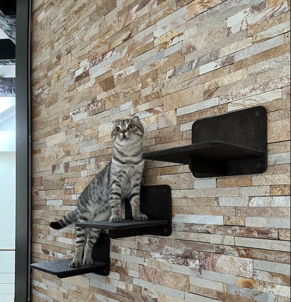 Y&ME Cat Wall Shelves With Feeding Station - 3-Step Climbing Shelves With Scratch Post & Food Bowls