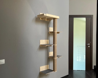 Árbol para gatos con estante grande, muebles modernos para gatos, árbol de madera para gatos, torre para gatos, rascador para gatos, cama de pared para gatos