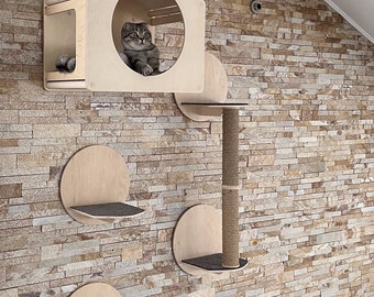 Wood cat house Wall cat bed Furniture for cats Modern cat furniture Cat play house Cat tower Cat gift for cat Wall cat tree House for cats