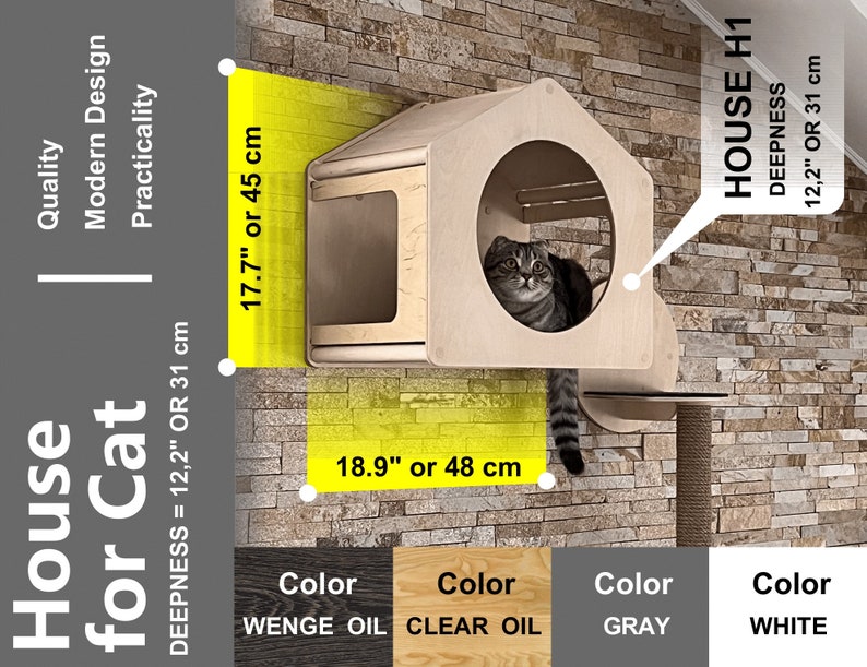 Wood Cat House Wall Cat Bed Furniture for Cats Modern Cat Etsy