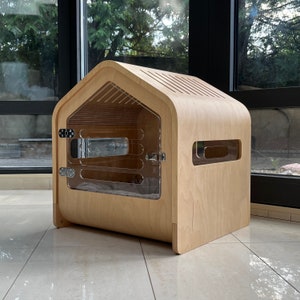 Light Dog house bed Personalized dog crate Gift for dog lover Puppy house with door Custom pet furniture Dog kennel Pet crate