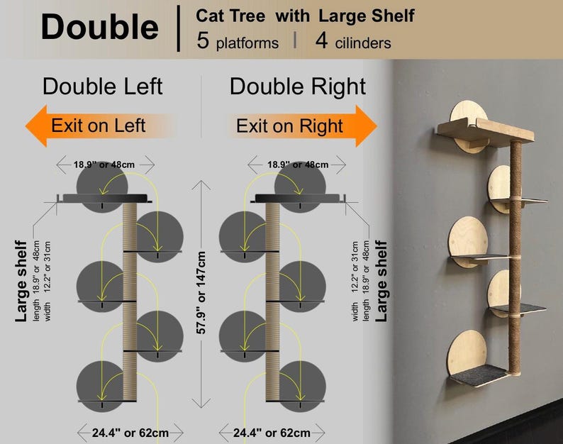 Puede incluir: Un &aacute;rbol para gatos con cinco plataformas y cuatro postes cubiertos de sisal. El &aacute;rbol tiene dos estantes grandes, cada uno de 48 cm de largo y 31 cm de ancho. El &aacute;rbol mide 147 cm de alto y tiene una base de 62 cm. El &aacute;rbol est&aacute; dise&ntilde;ado para que los gatos puedan trepar y jugar.